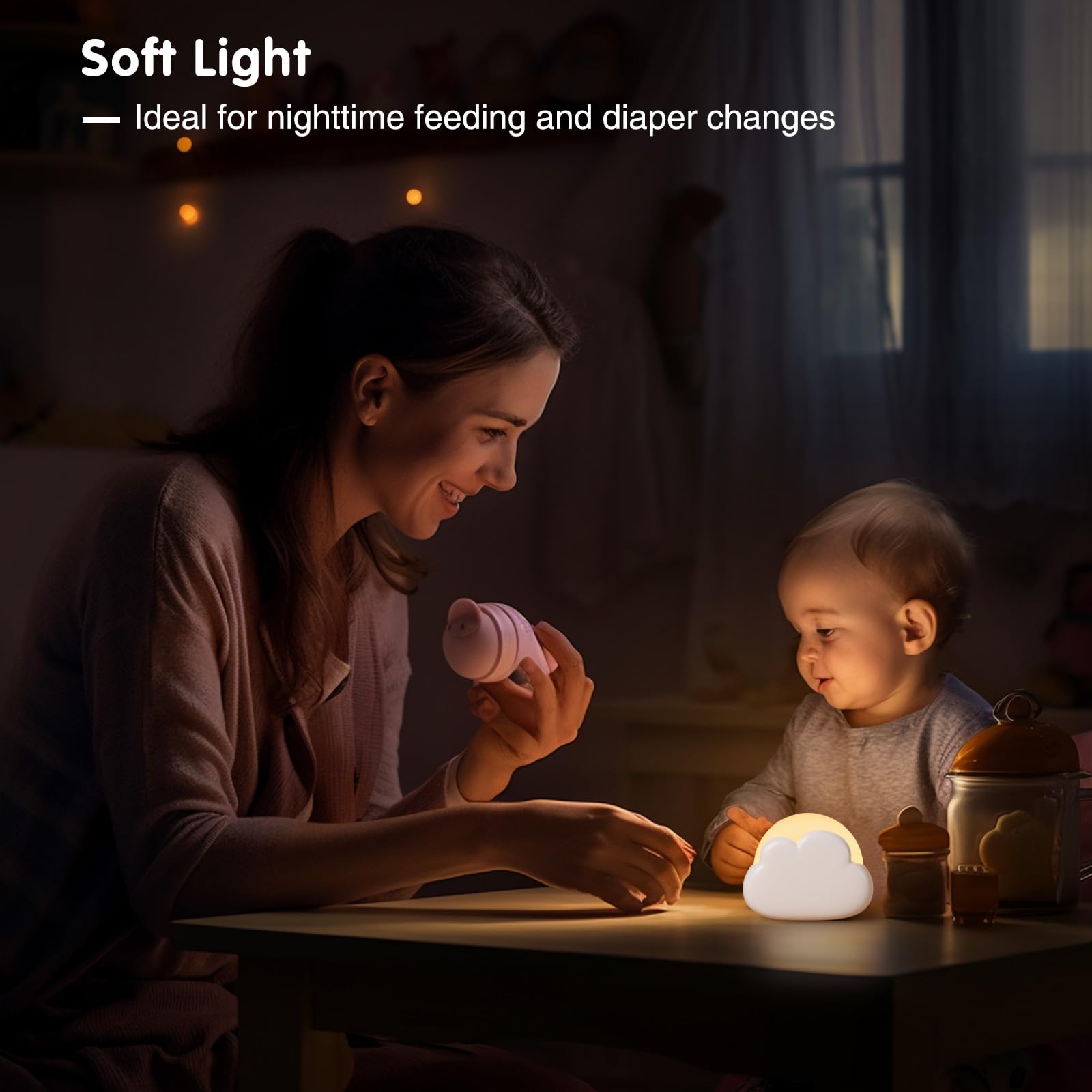 Diboniur Portable Nomadic Night Light, Rechargeable Cloud Night Light for Nursing, Baby Night Light Bedside Lamp, Baby Bedroom Decor Light, 4 Adjustable Intensities (White)