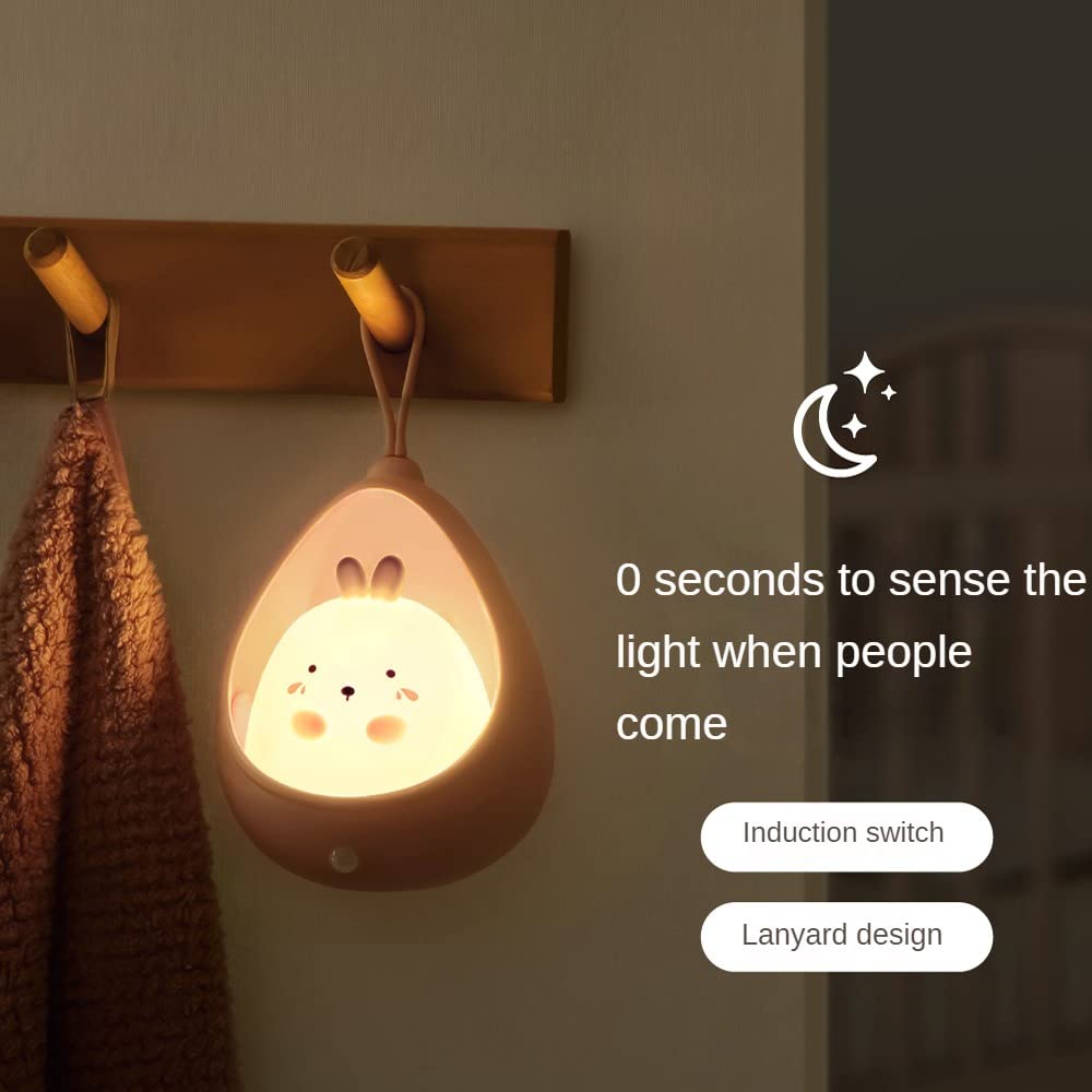 S_way Cute Night Light for Children, LED Bedside Lamp with Motion Sensor, Portable Hook, USB Rechargeable Animal Lamp for Baby Room, Birthday Gift