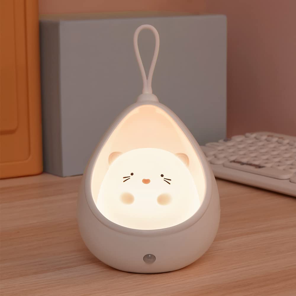 S_way Cute Night Light for Children, LED Bedside Lamp with Motion Sensor, Portable Hook, USB Rechargeable Animal Lamp for Baby Room, Birthday Gift