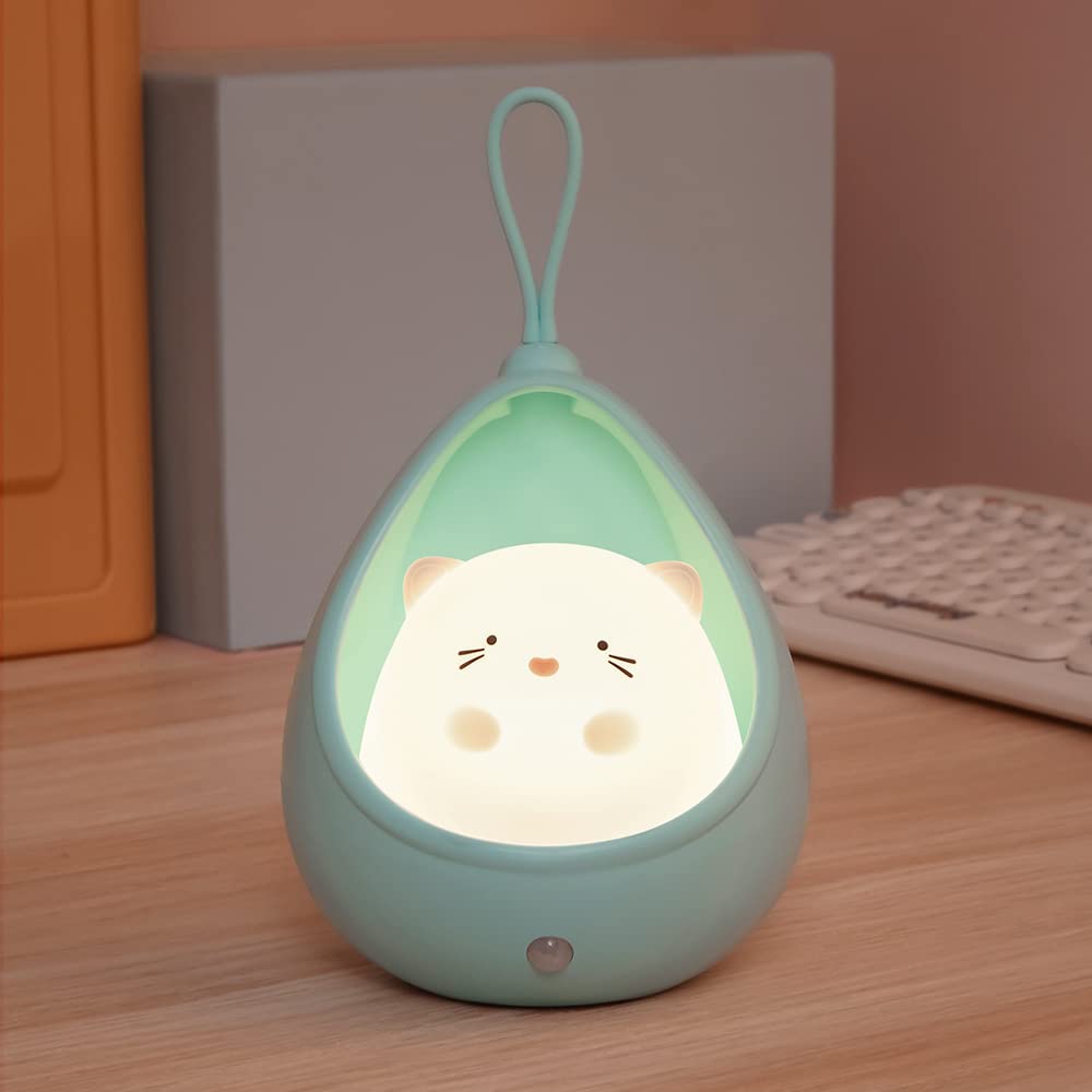 S_way Cute Night Light for Children, LED Bedside Lamp with Motion Sensor, Portable Hook, USB Rechargeable Animal Lamp for Baby Room, Birthday Gift