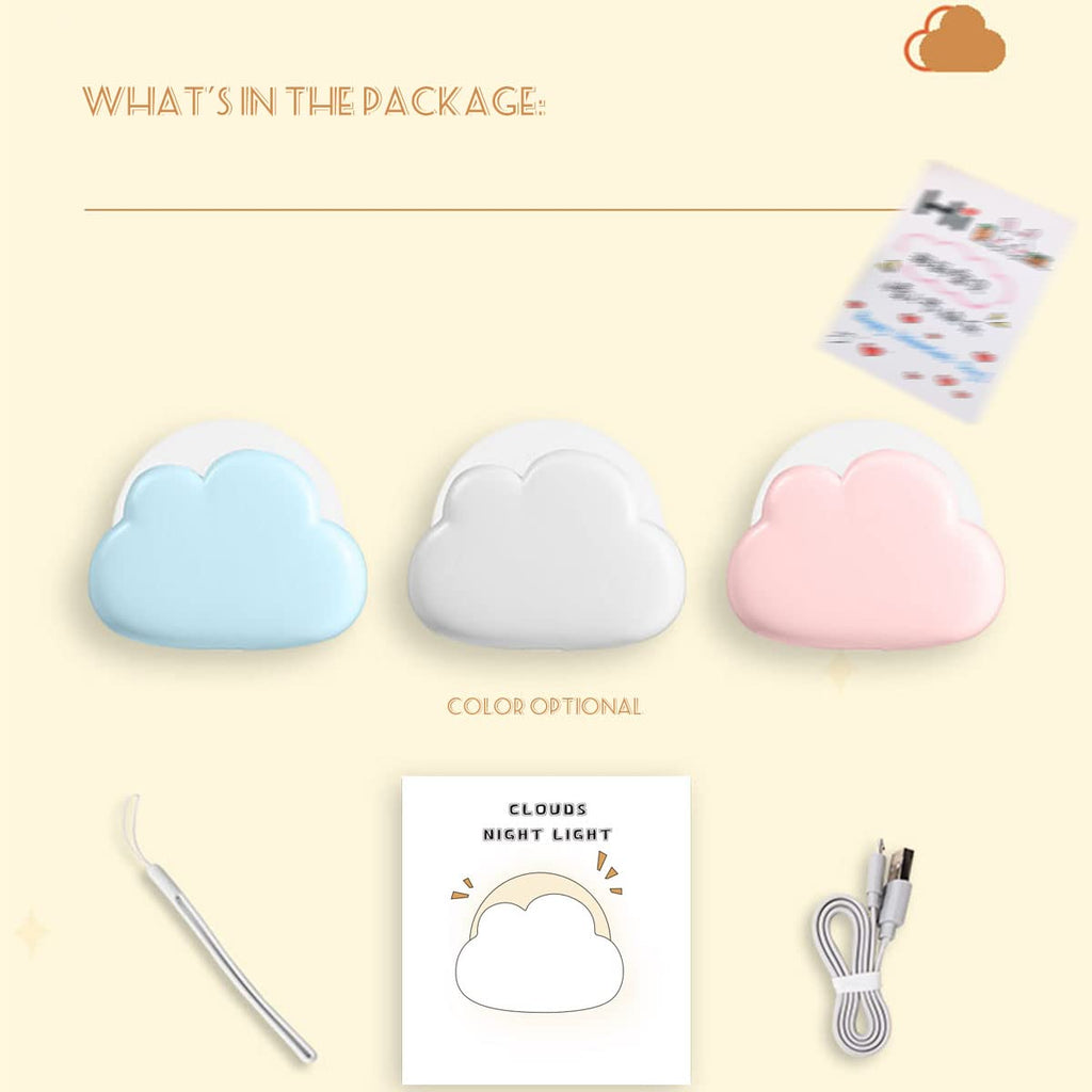 Cloud Night Light for Bedroom, Cute Bedside Lamp for Kids, Portable USB Rechargeable Yellow and White Lighting, Kawaii Room Decoration Birthday Gift (Blue)