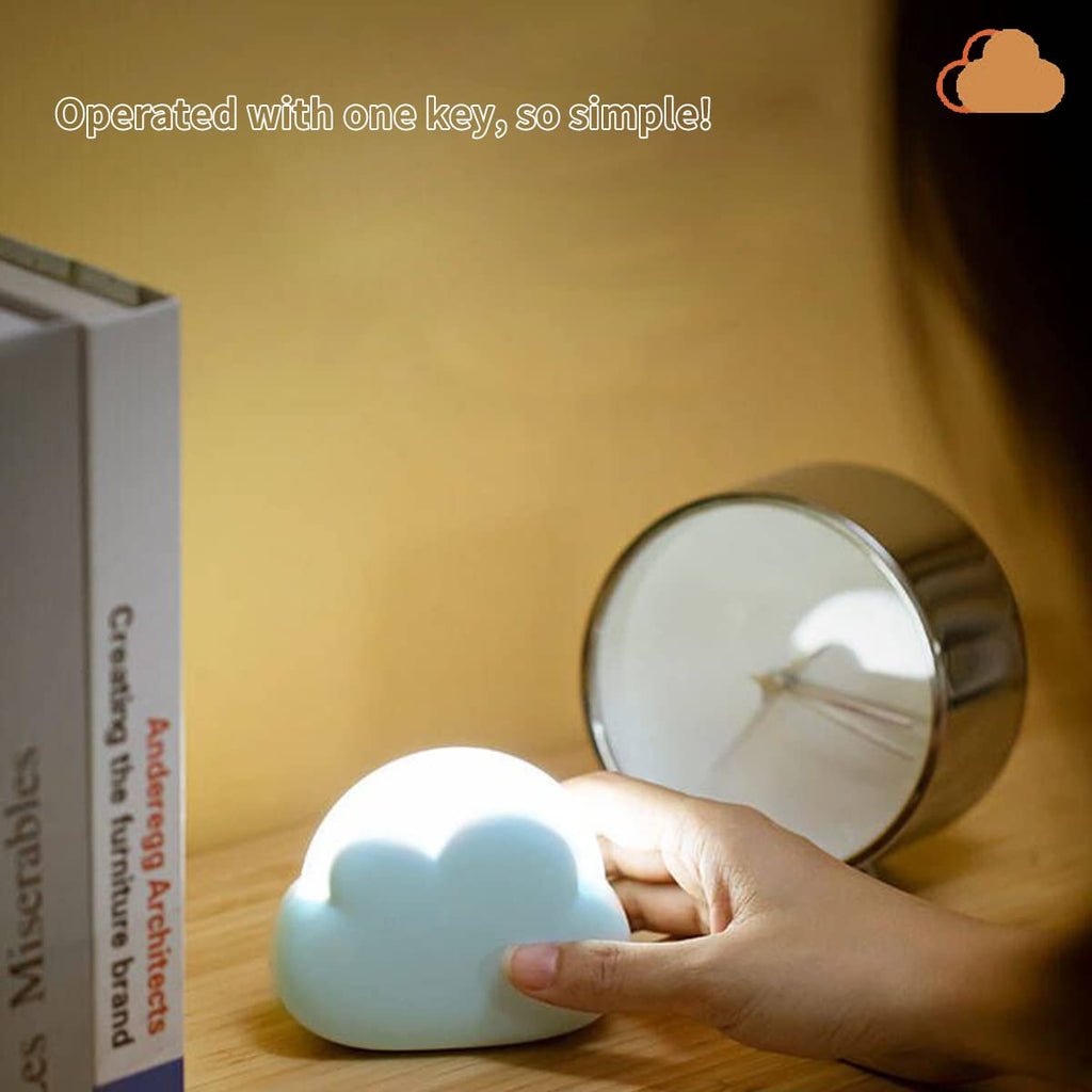 Cloud Night Light for Bedroom, Cute Bedside Lamp for Kids, Portable USB Rechargeable Yellow and White Lighting, Kawaii Room Decoration Birthday Gift (Blue)