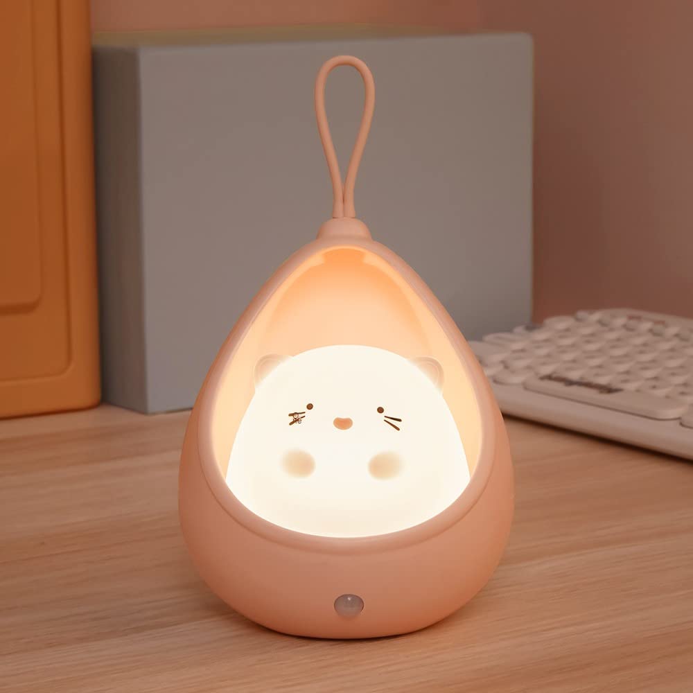 S_way Cute Night Light for Children, LED Bedside Lamp with Motion Sensor, Portable Hook, USB Rechargeable Animal Lamp for Baby Room, Birthday Gift