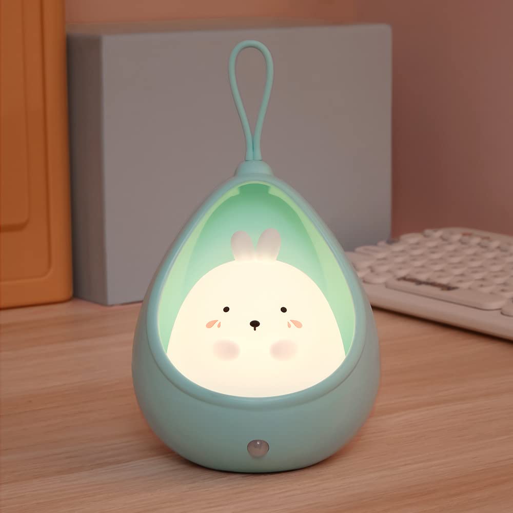 S_way Cute Night Light for Children, LED Bedside Lamp with Motion Sensor, Portable Hook, USB Rechargeable Animal Lamp for Baby Room, Birthday Gift