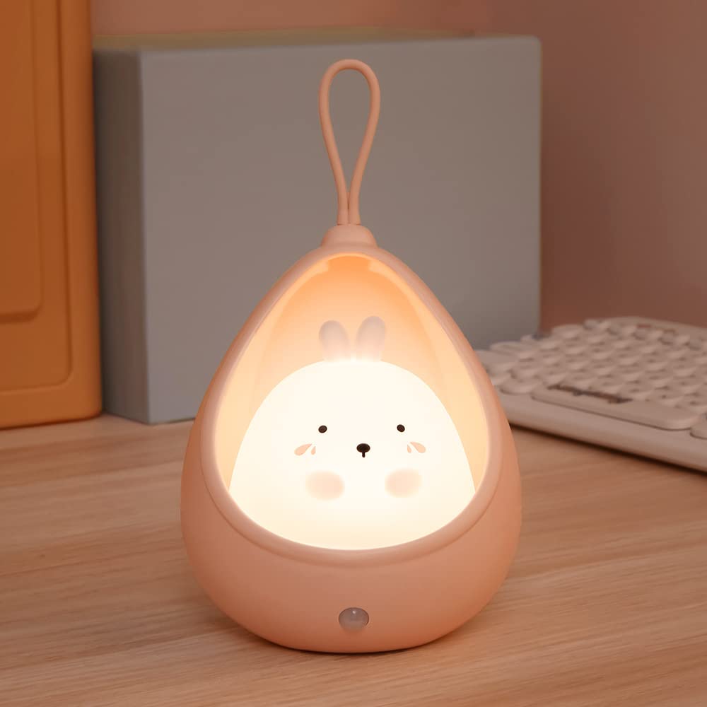 S_way Cute Night Light for Children, LED Bedside Lamp with Motion Sensor, Portable Hook, USB Rechargeable Animal Lamp for Baby Room, Birthday Gift