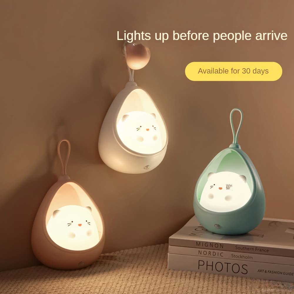 S_way Cute Night Light for Children, LED Bedside Lamp with Motion Sensor, Portable Hook, USB Rechargeable Animal Lamp for Baby Room, Birthday Gift