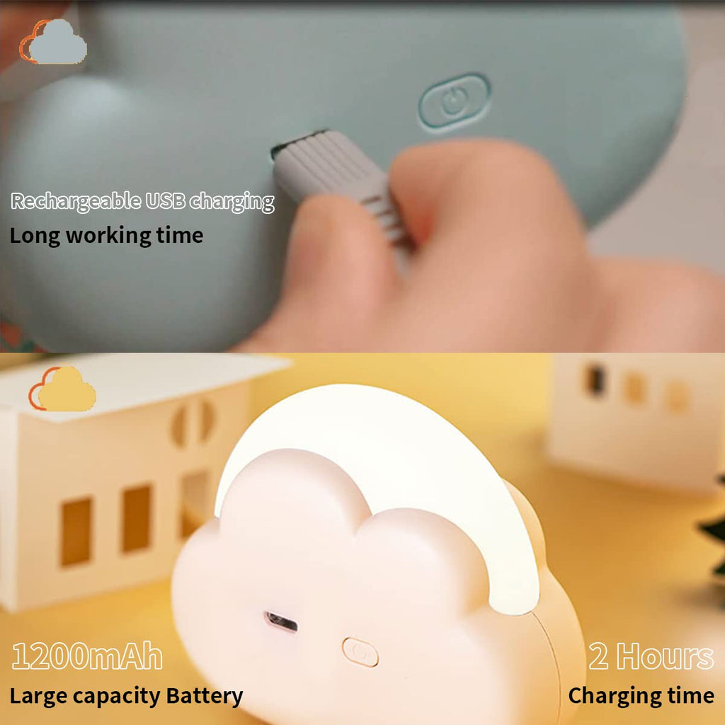 Cloud Night Light for Bedroom, Cute Bedside Lamp for Kids, Portable USB Rechargeable Yellow and White Lighting, Kawaii Room Decoration Birthday Gift (Blue)
