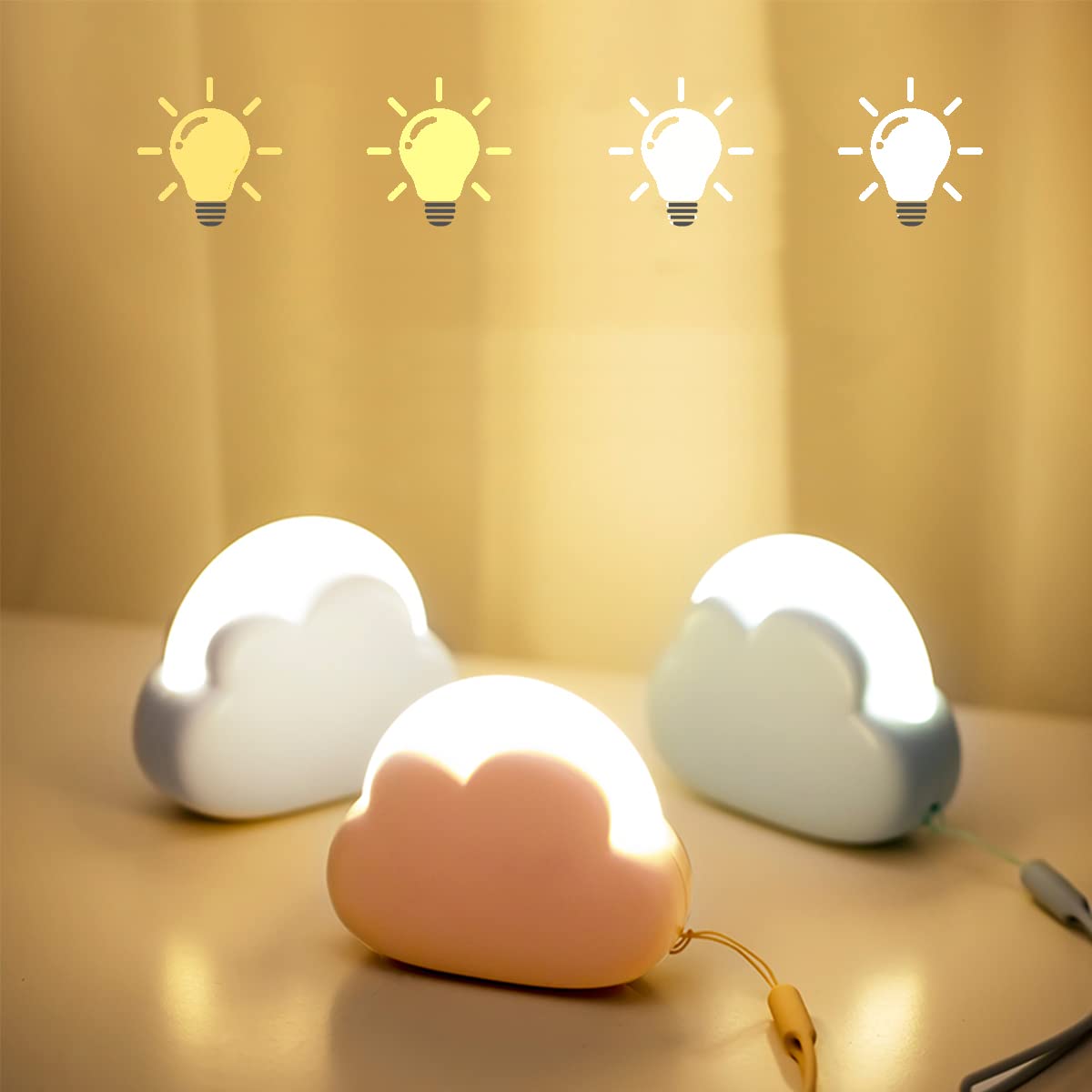Cloud Night Light for Bedroom, Cute Bedside Lamp for Kids, Portable USB Rechargeable Yellow and White Lighting, Kawaii Room Decoration Birthday Gift (Blue)