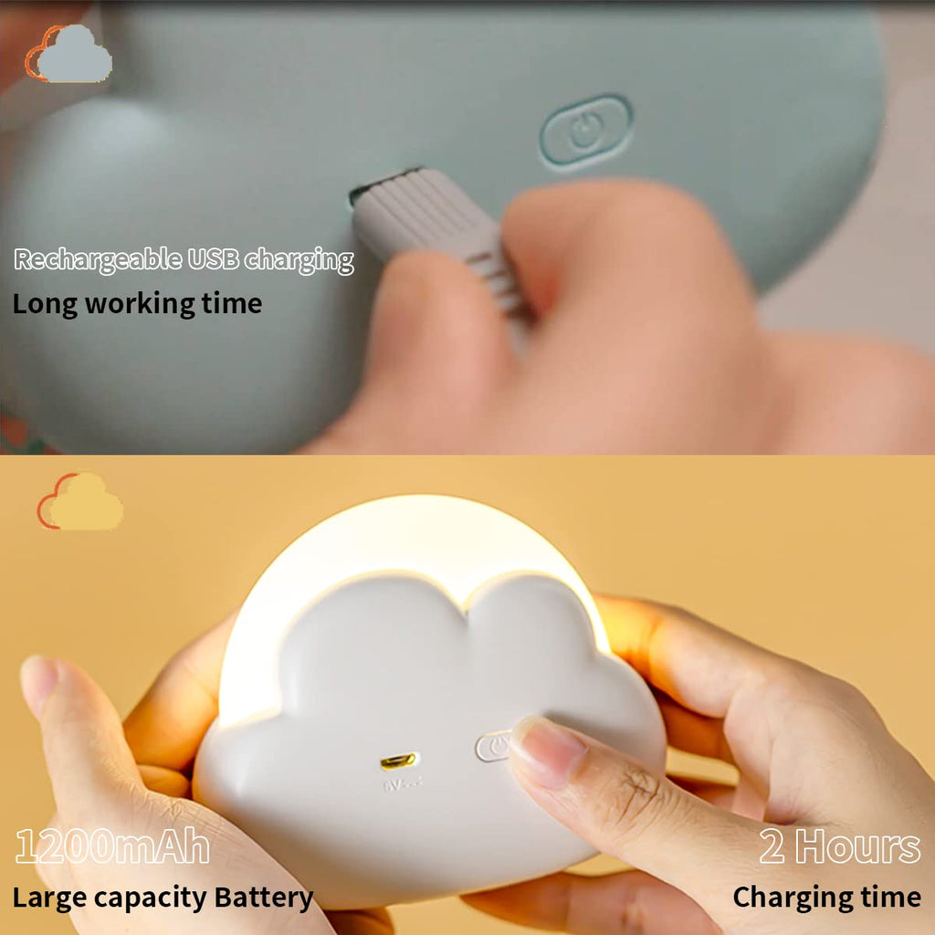 Cloud Night Light for Bedroom, Cute Bedside Lamp for Kids, Portable USB Rechargeable Yellow and White Lighting, Kawaii Room Decoration Birthday Gift (Blue)