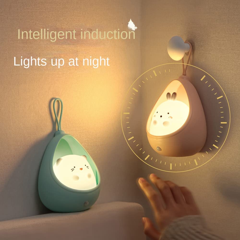 S_way Cute Night Light for Children, LED Bedside Lamp with Motion Sensor, Portable Hook, USB Rechargeable Animal Lamp for Baby Room, Birthday Gift
