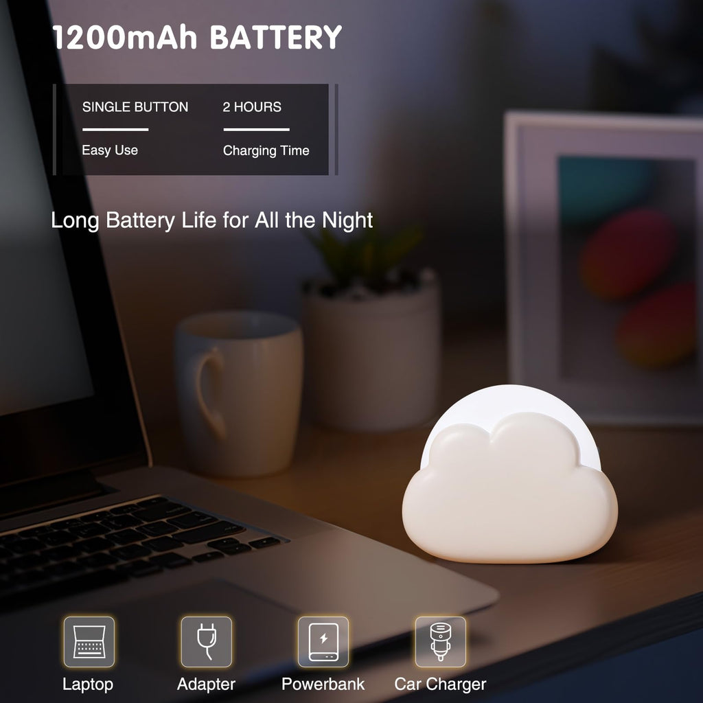 Diboniur Portable Nomadic Night Light, Rechargeable Cloud Night Light for Nursing, Baby Night Light Bedside Lamp, Baby Bedroom Decor Light, 4 Adjustable Intensities (White)