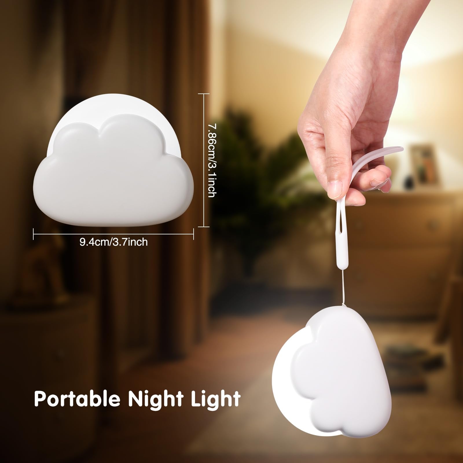 Diboniur Portable Nomadic Night Light, Rechargeable Cloud Night Light for Nursing, Baby Night Light Bedside Lamp, Baby Bedroom Decor Light, 4 Adjustable Intensities (White)