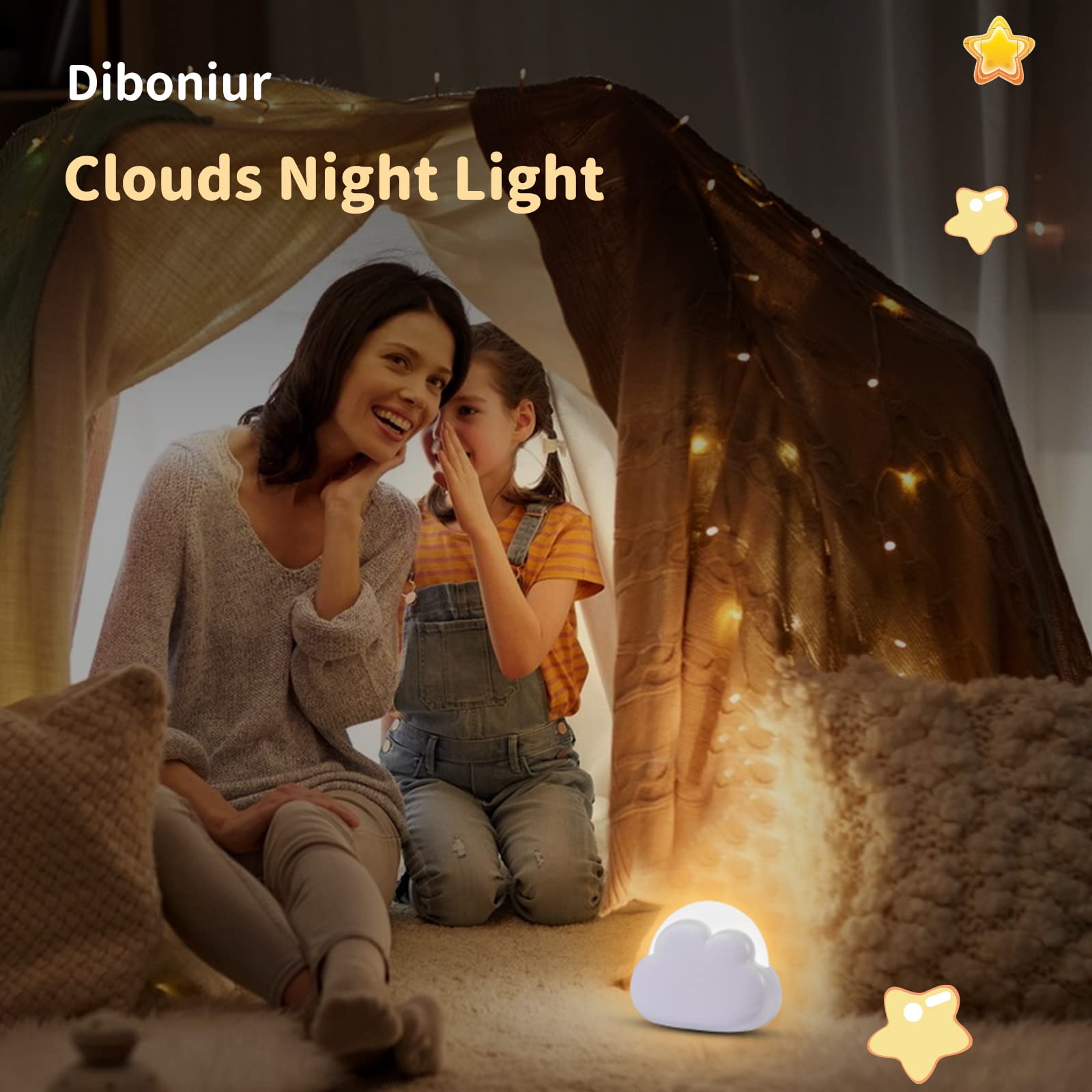 Diboniur Portable Nomadic Night Light, Rechargeable Cloud Night Light for Nursing, Baby Night Light Bedside Lamp, Baby Bedroom Decor Light, 4 Adjustable Intensities (White)