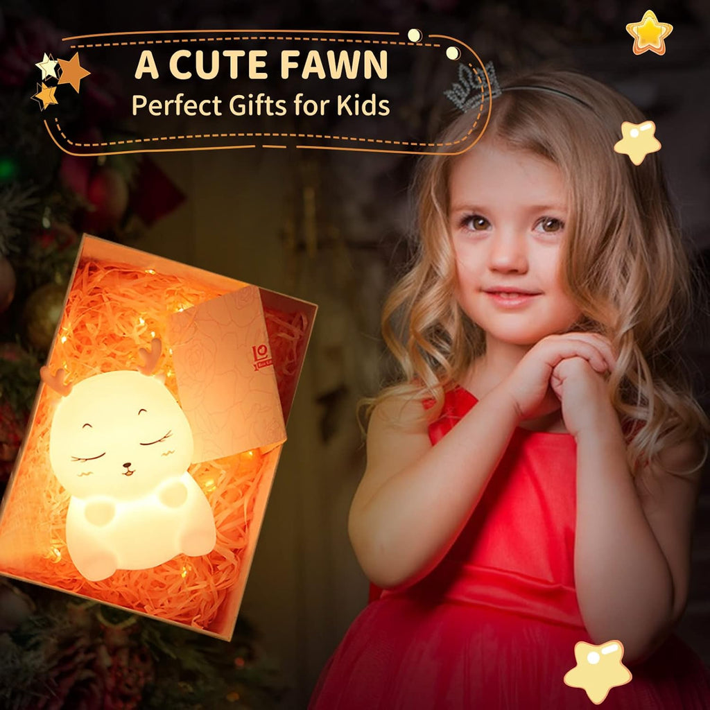 Diboniur Veilleuse Enfant Rechargeable Veilleuse Bébé Lampe, 7 Couleurs LED Veilleuse Filles, Silicone Lampe de Chevet Tactile pour Enfants Adulte Chambre Décoration Nouveau-né (Cerf)