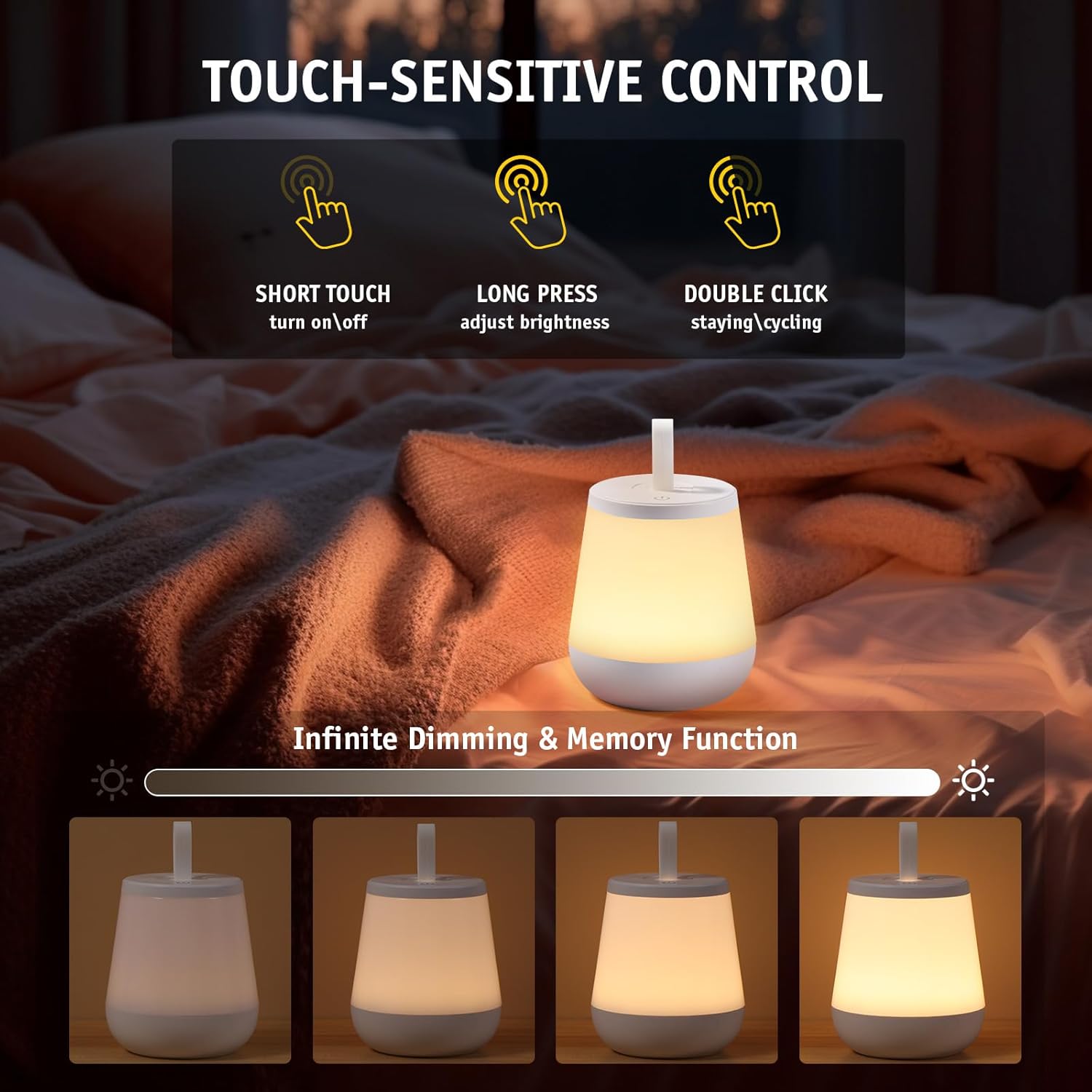 Diboniur Touch Bedroom Bedside Lamp, Multi-Color Night Light Baby Night Light Child Rechargeable LED Night Light Adult with Remote Control, Warm Fashion 16 RGB Colours