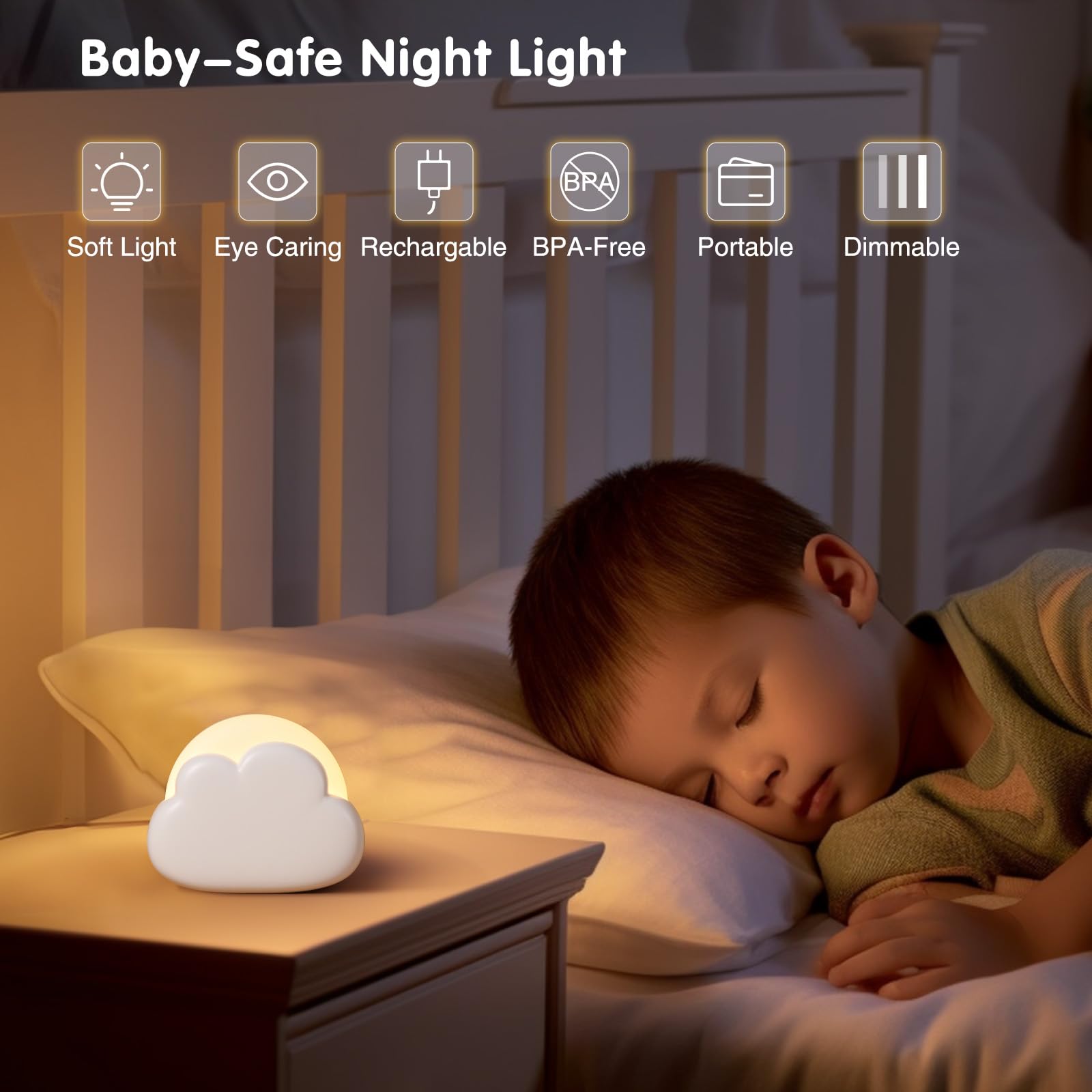 Diboniur Portable Nomadic Night Light, Rechargeable Cloud Night Light for Nursing, Baby Night Light Bedside Lamp, Baby Bedroom Decor Light, 4 Adjustable Intensities (White)